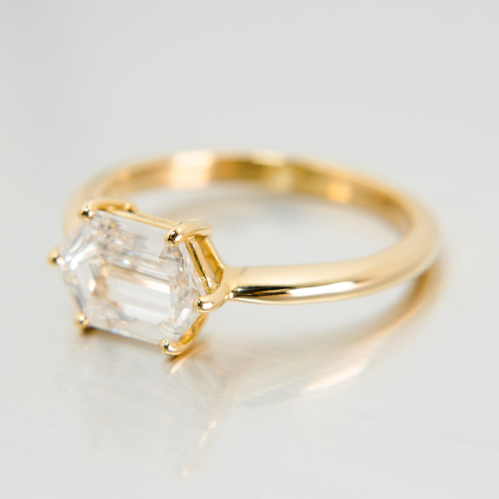 Hexagonal Step Cut Diamond Ring in 18k Yellow Gold
