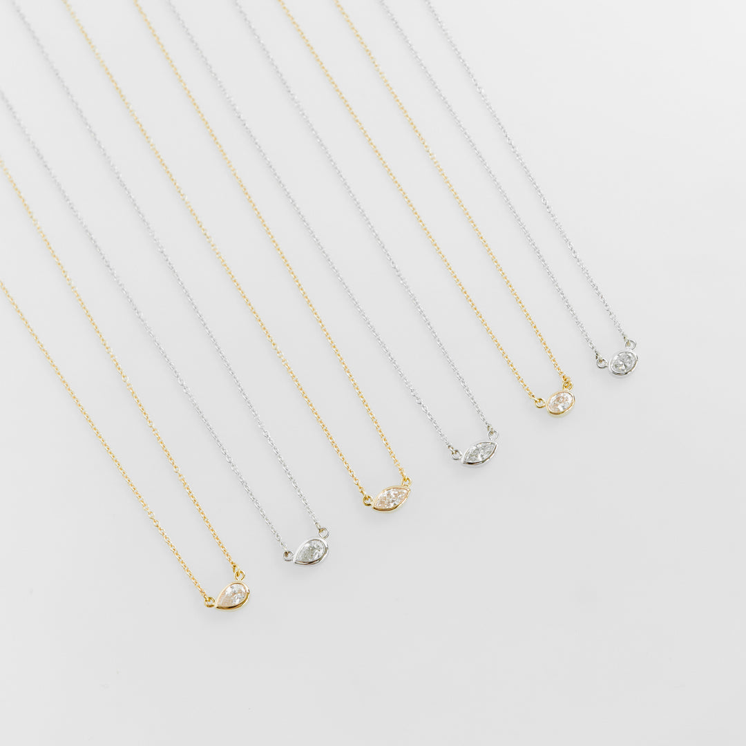 Diamond Layering Necklace No.2 - Pear Diamond in 14k White Gold
