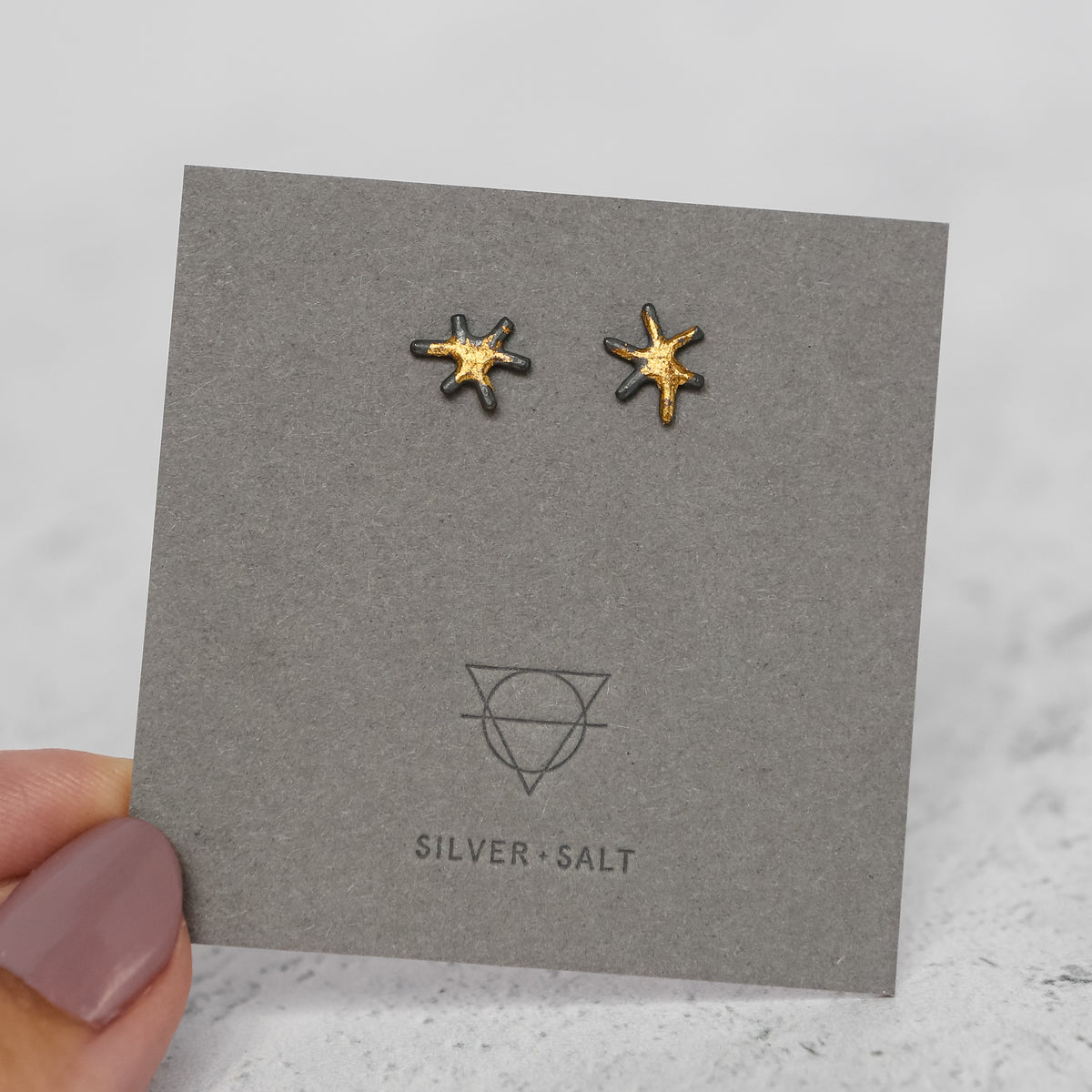 Sol Stud Earrings - 24k Gold + Oxidized Sterling Silver