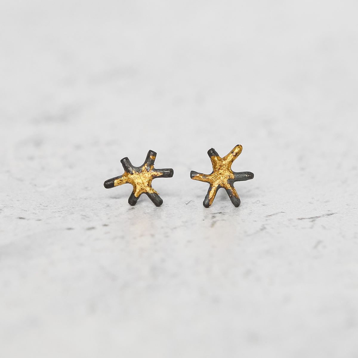 Sol Stud Earrings - 24k Gold + Oxidized Sterling Silver