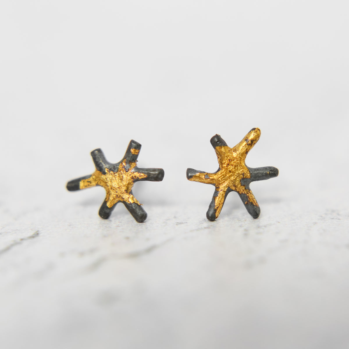 Sol Stud Earrings - 24k Gold + Oxidized Sterling Silver