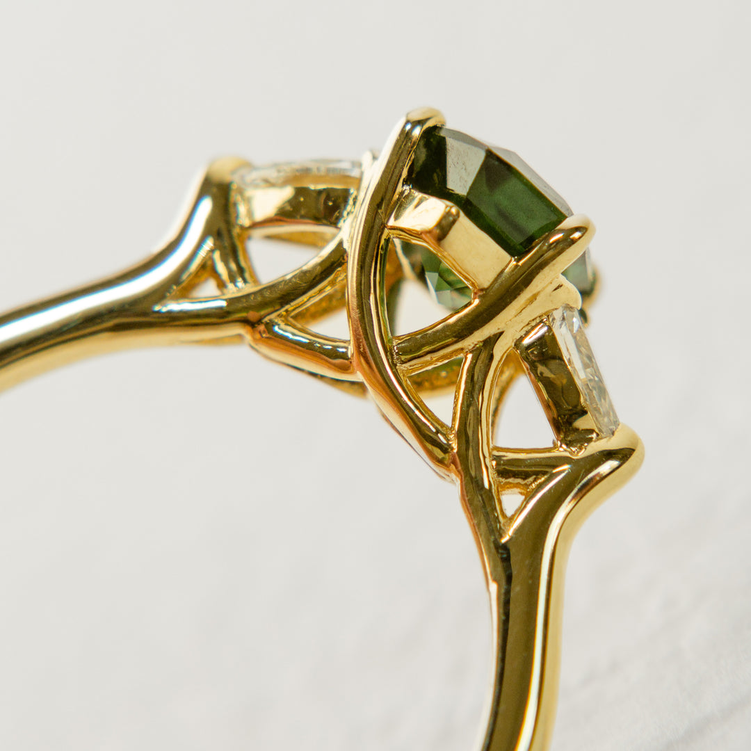Hexagonal Sapphire & Pear Diamond Trellis Ring in 18k Yellow Gold