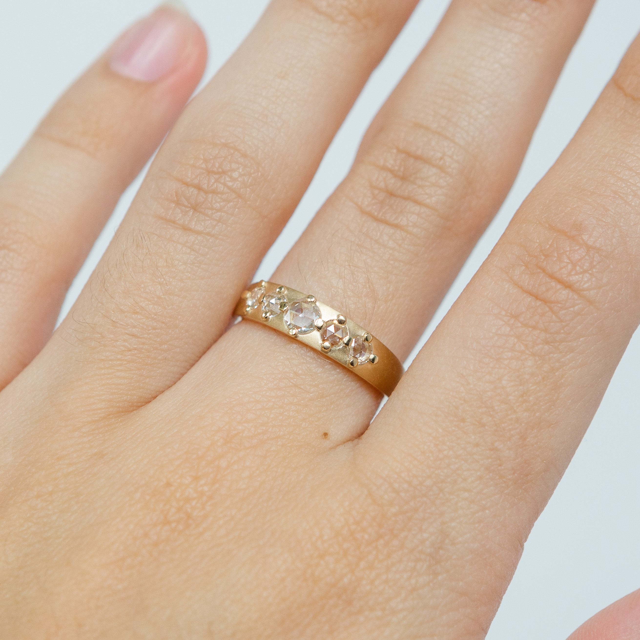 Cardinal Band with White Rose-cut Diamonds