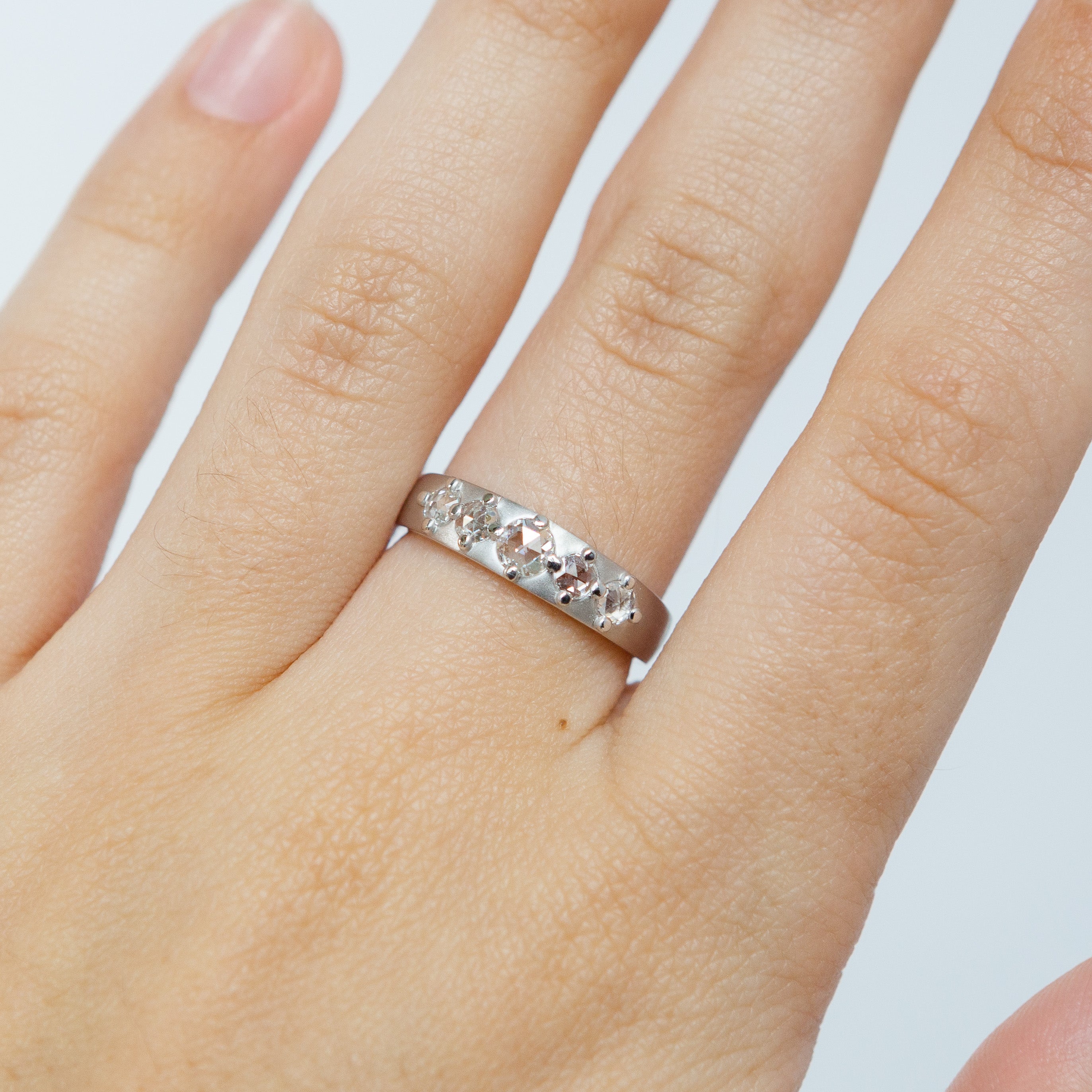 Cardinal Band with White Rose-cut Diamonds