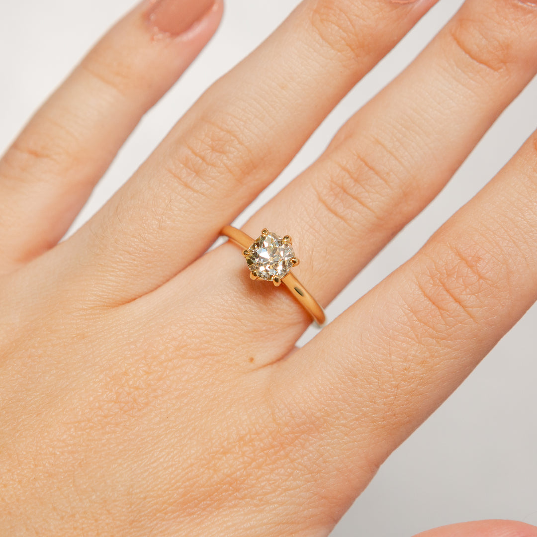 1.32ct Old Mine Cut Diamond Solitaire - 18k Yellow Gold