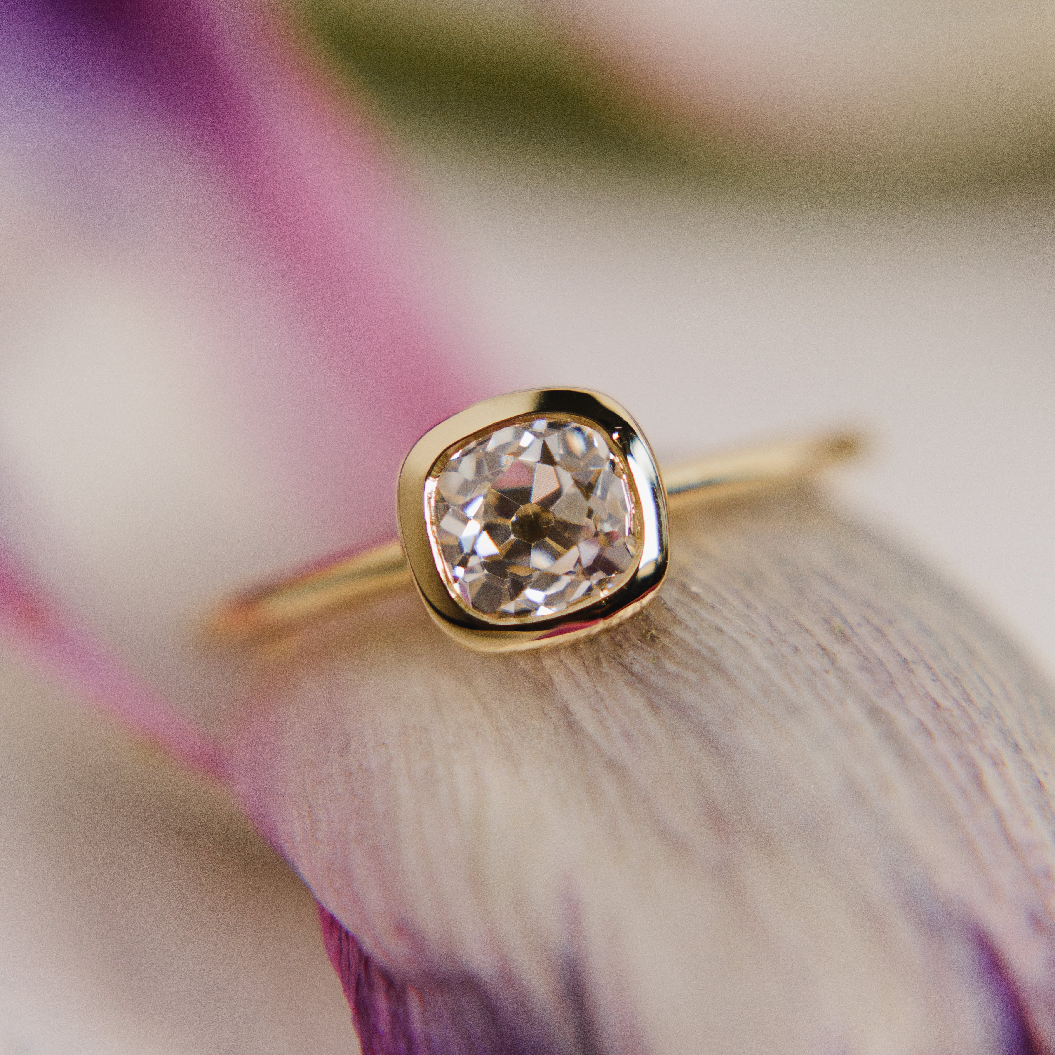 Platinum engagement ring set with a 3.21 carat mine cut diamond