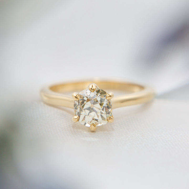 1.32ct Old Mine Cut Diamond Solitaire - 18k Yellow Gold