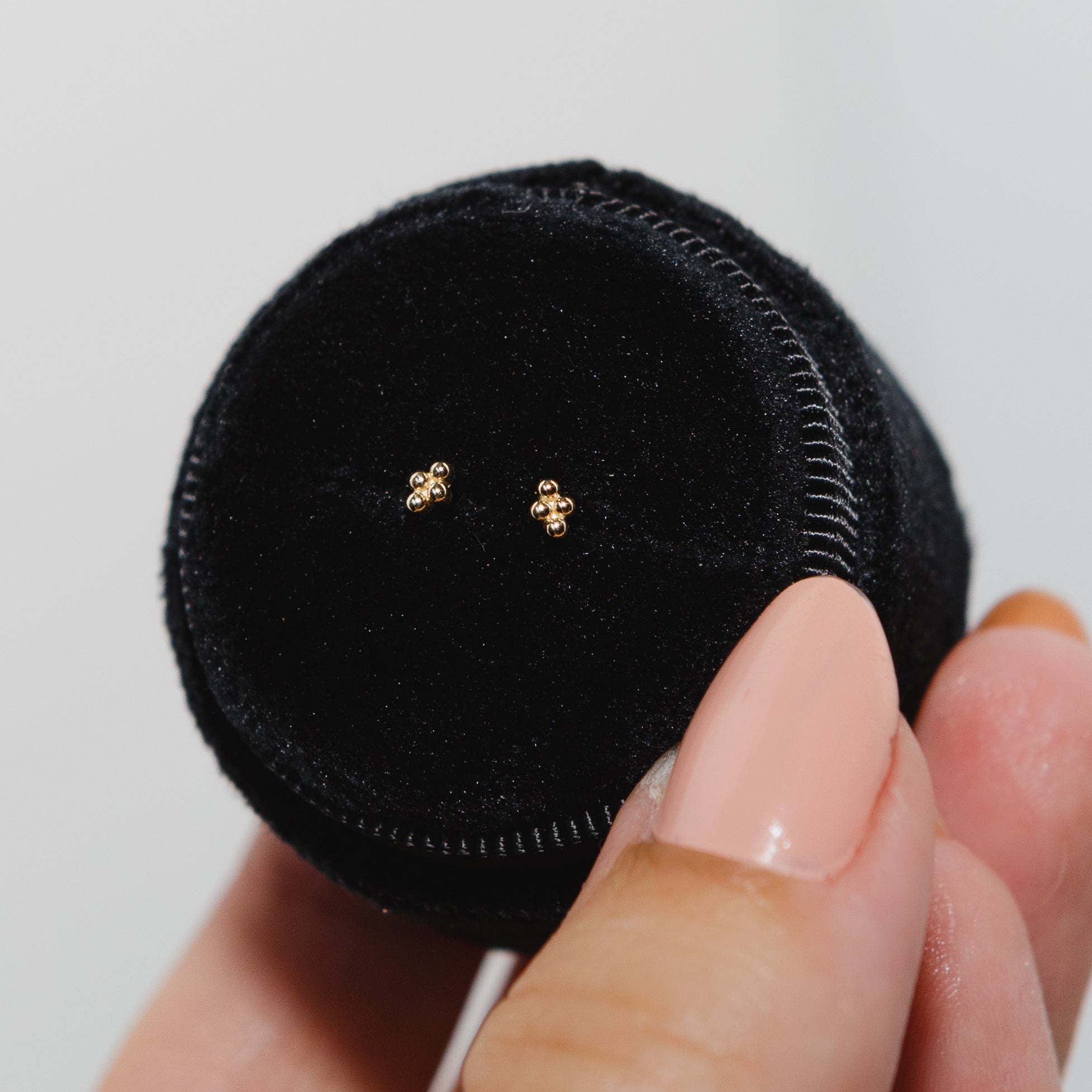 Tiny Beaded Stud Earrings in 14k Gold