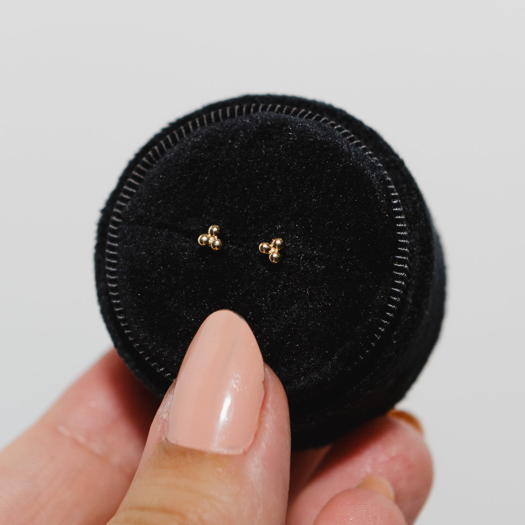 Tiny Beaded Stud Earrings in 14k Gold