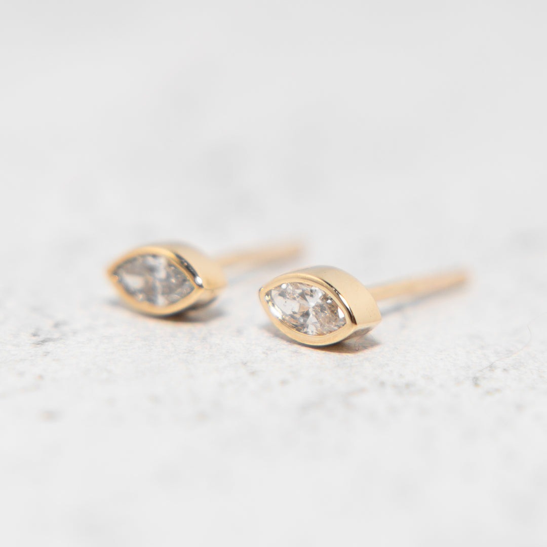 Diamond Bezel Solitaire Earrings in 14k Yellow Gold