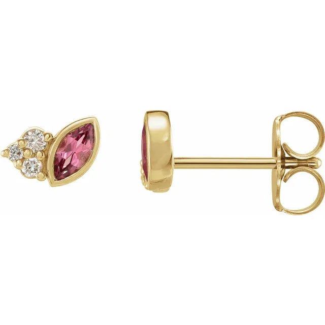 Birthstone Marquise Bezel Stud Earrings in 14k Gold