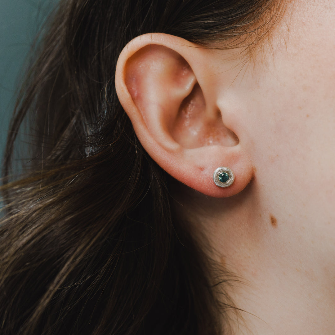 Pebble Stud Earrings - Sapphire + Sterling Silver