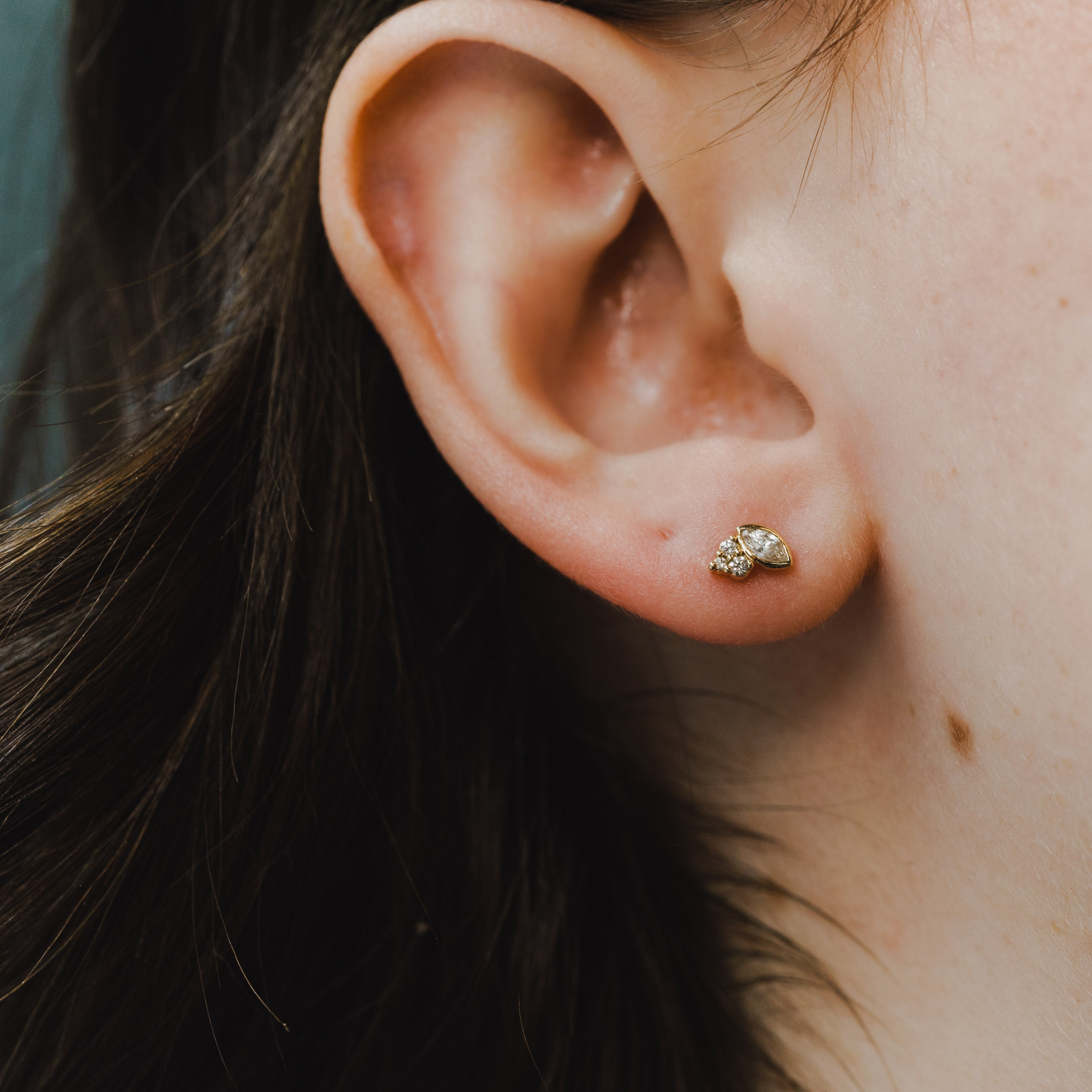 Birthstone Marquise Bezel Stud Earrings in 14k Gold