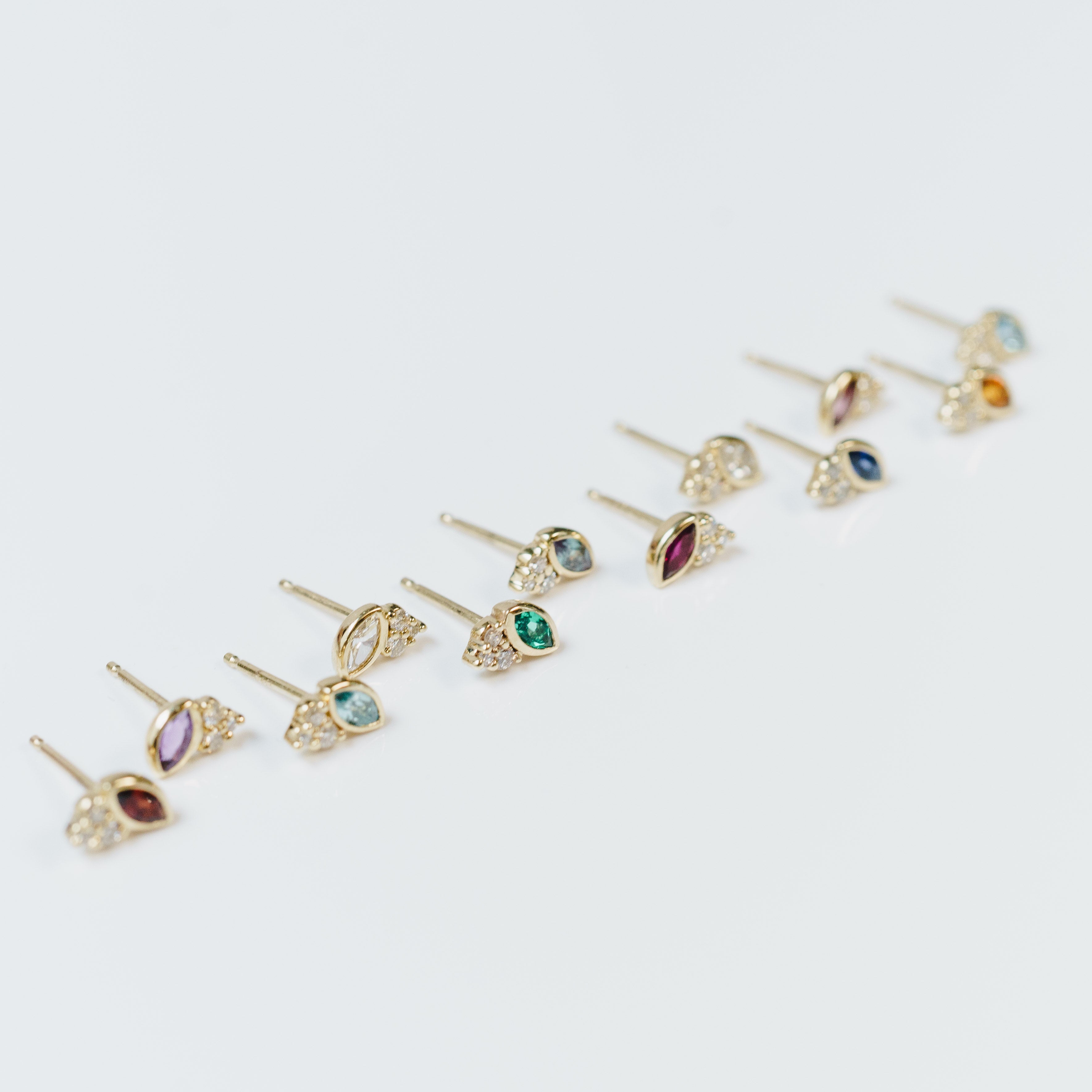 Birthstone Marquise Bezel Stud Earrings in 14k Gold