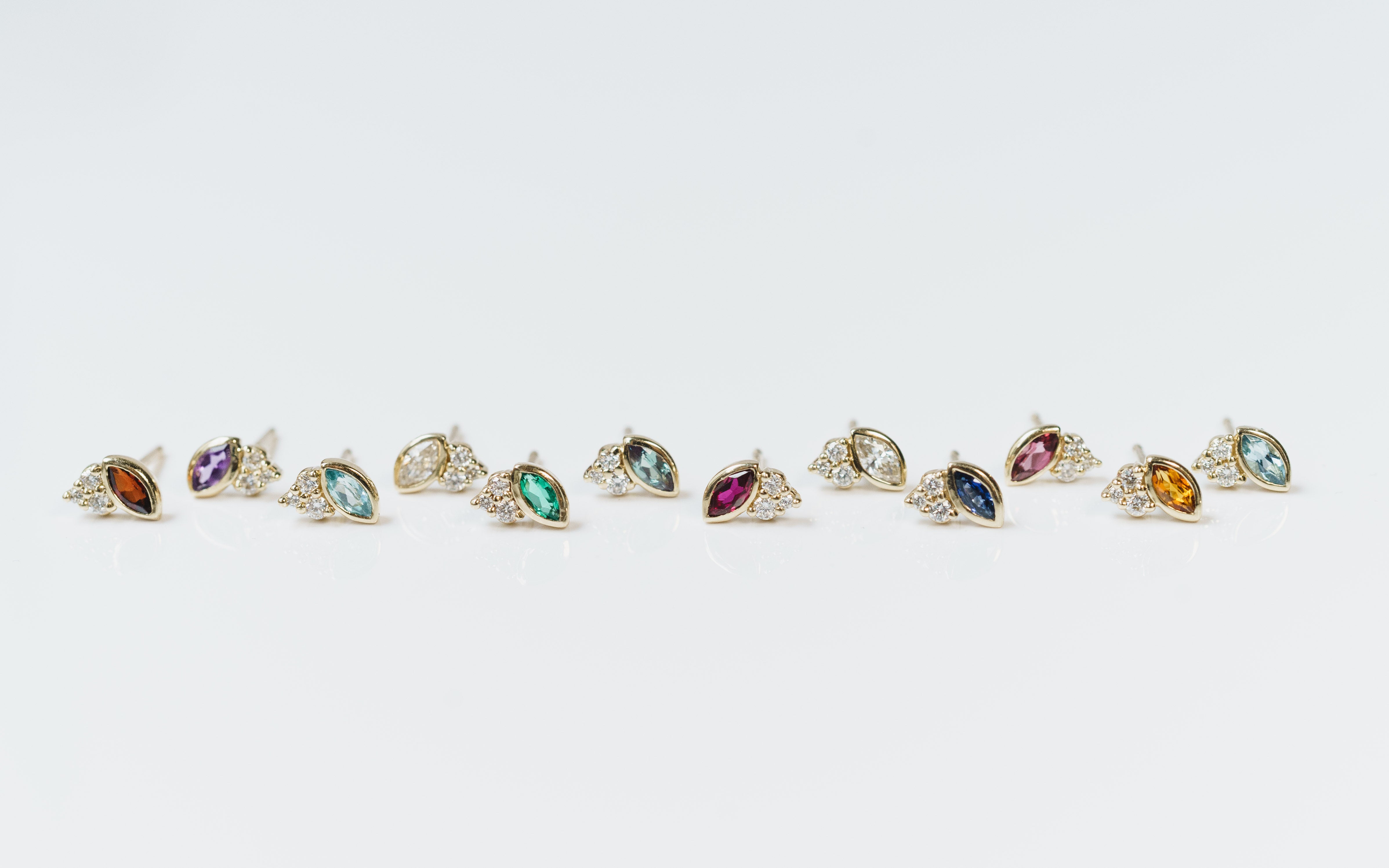 Birthstone Marquise Bezel Stud Earrings in 14k Gold