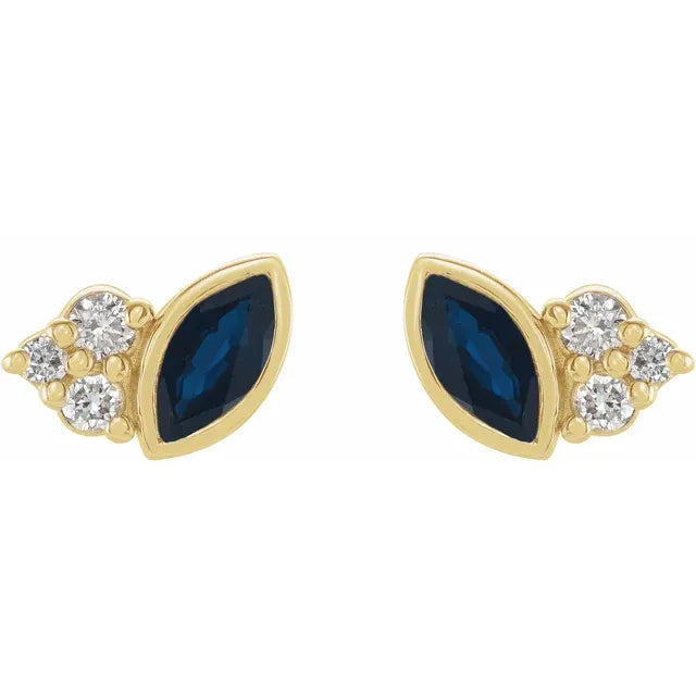 Birthstone Marquise Bezel Stud Earrings in 14k Gold