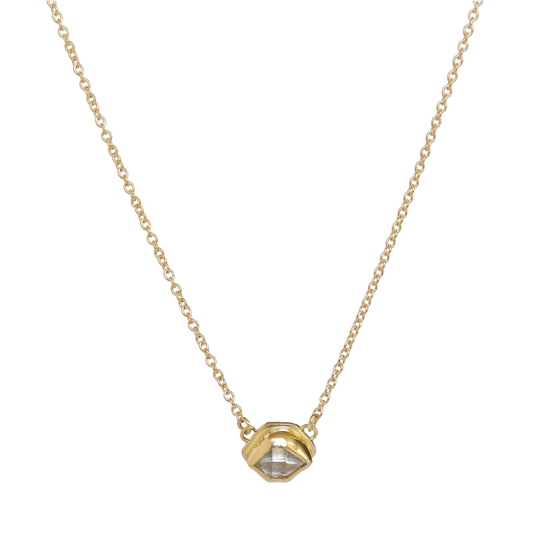 Mini Herkimer Diamond East-West Glacier Necklace in 14k Gold