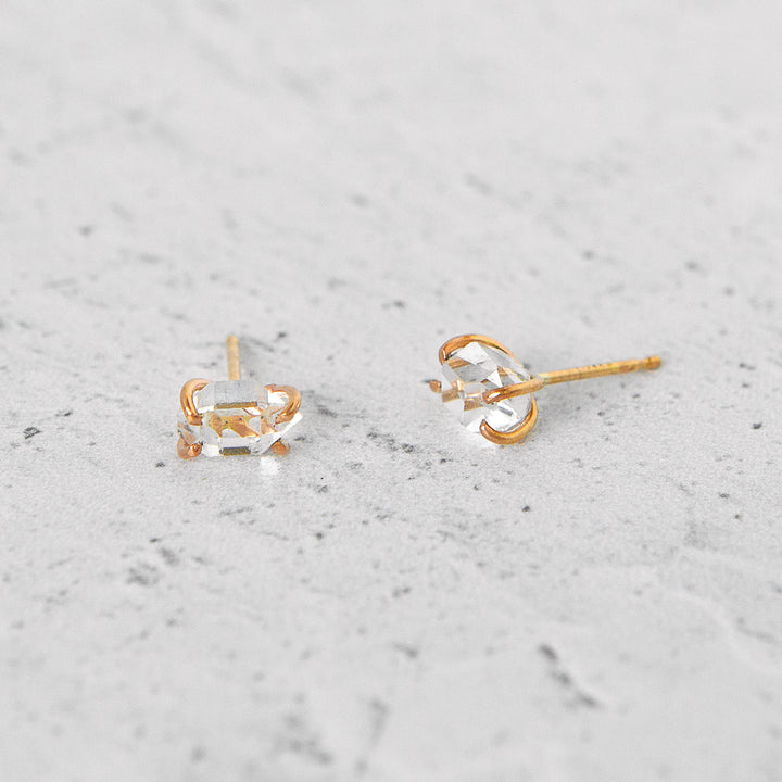 Herkimer Diamond Stud Earrings in 14k Gold