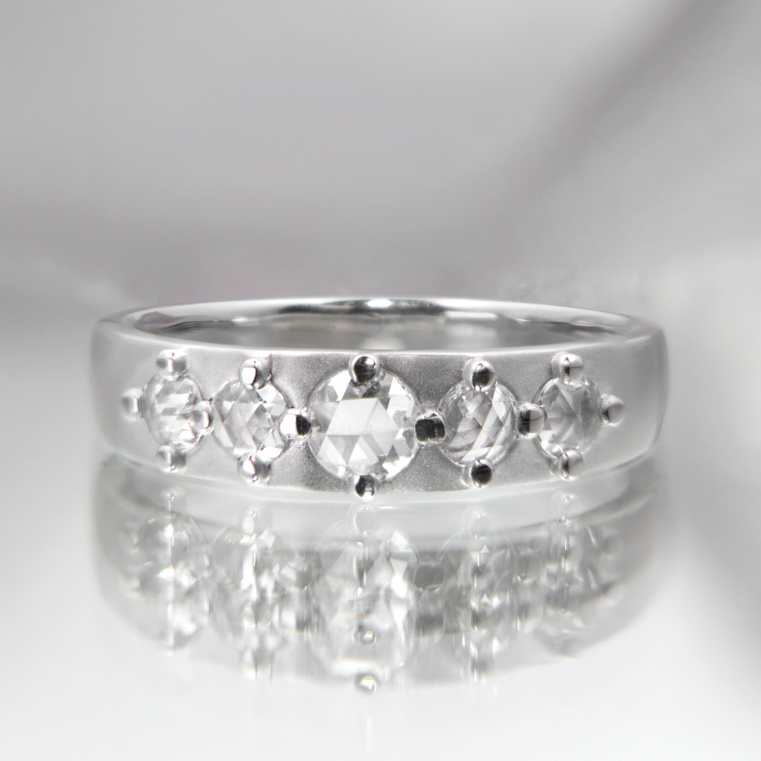 Cardinal Band with White Rose-cut Diamonds